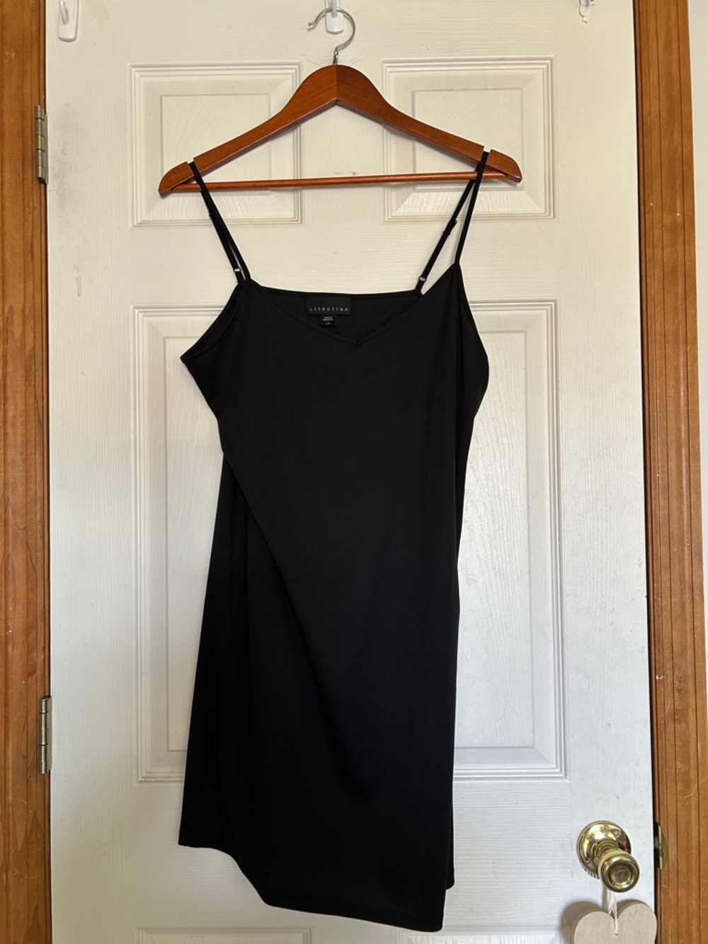 attention Black Slip Mini Dress with Spaghetti Straps
